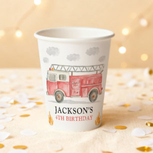 Firetruck Calling All Firefigthers Boy Birthday Paper Cups