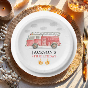 Firetruck Calling All Firefigthers Boy Birthday Paper Plate