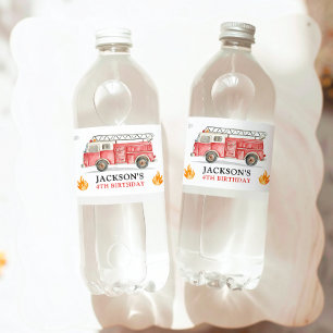 Firetruck Calling All Firefigthers Boy Birthday Water Bottle Label