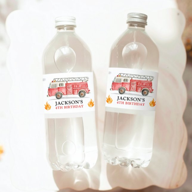 Firetruck Calling All Firefigthers Boy Birthday Water Bottle Label (Creator Uploaded)