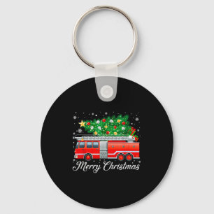 Firetruck Christmas Tree Funny Xmas Pajamas Firefi Key Ring