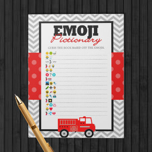 Firetruck Emoji Pictionary Baby Shower Game Pack Notepad