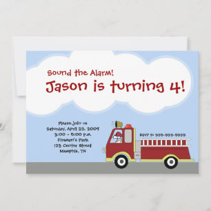 Firetruck Fire Engine Birthday Invitation