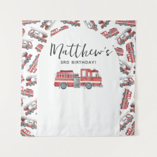 Firetruck Fire Engine Birthday Party Backdrop Tapestry