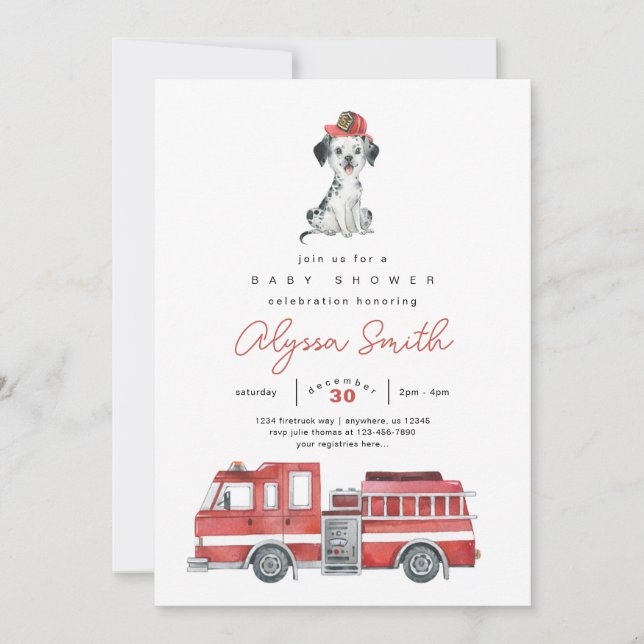 Firetruck Firefighter Baby Shower Invitation (Front)