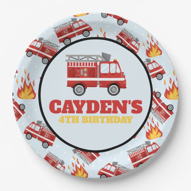 Firetruck Firefighter Birthday Party Paper Plates (Front)