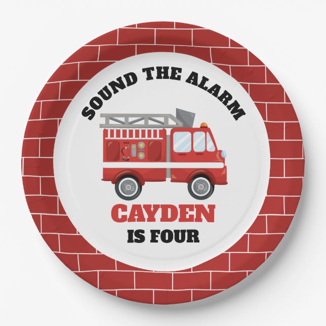 Firetruck Firefighter Birthday Party Paper Plates (Front)