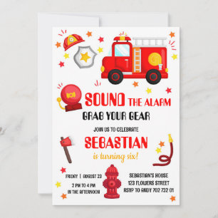 Firetruck Firefighter Boy Birthday Invitation