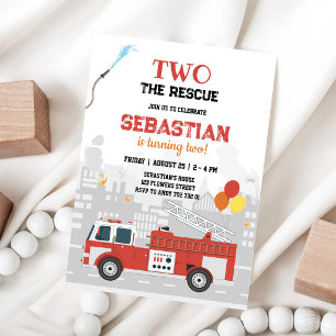Firetruck Firefighter Boy Birthday Invitation