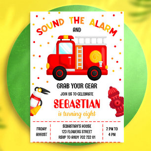 Firetruck Firefighter Boy Birthday Invitation