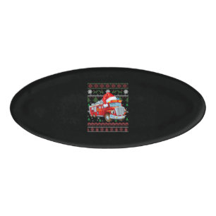 Firetruck Firefighter Christmas Cute Boy Santa Hat Name Tag