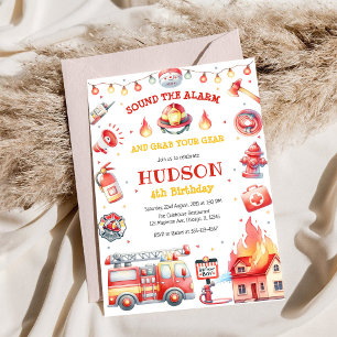 Firetruck Firefighter Kids Birthday Invitation