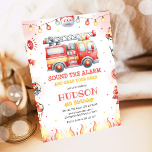 Firetruck Firefighter Kids Birthday Invitation