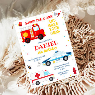 Firetruck Firefighter Kids Birthday Invitation
