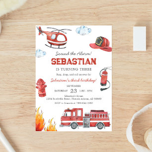 Firetruck Firefighter Kids Birthday Invitation