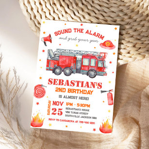 Firetruck Firefighter Kids Birthday Invitation