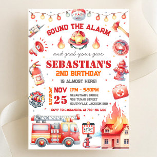 Firetruck Firefighter Kids Birthday Invitation