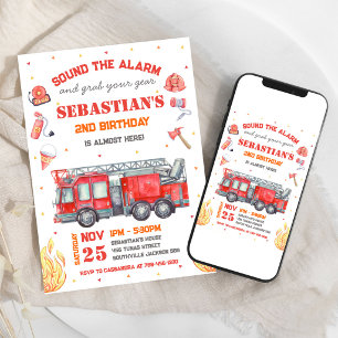 Firetruck Firefighter Kids Birthday Invitation