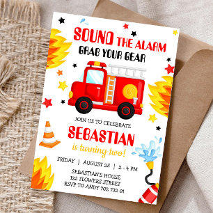 Firetruck Firefighter Kids Birthday Invitation