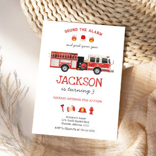 Firetruck Firefighter KIds Birthday Invitation