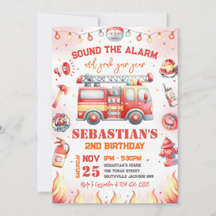 Firetruck Firefighter Kids Birthday Invitation