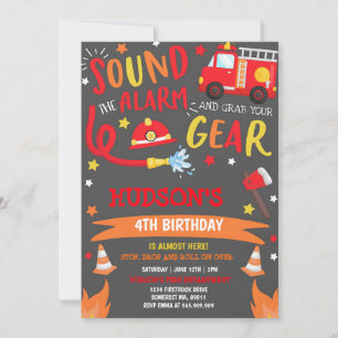 Firetruck Fireman Birthday Party Design Invitation
