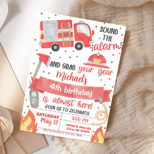 Firetruck Fireman Boy Birthday Invitation