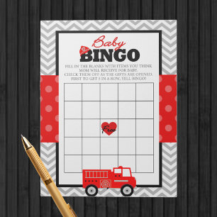 Firetruck Gift Bingo Baby Shower Game Pack Notepad
