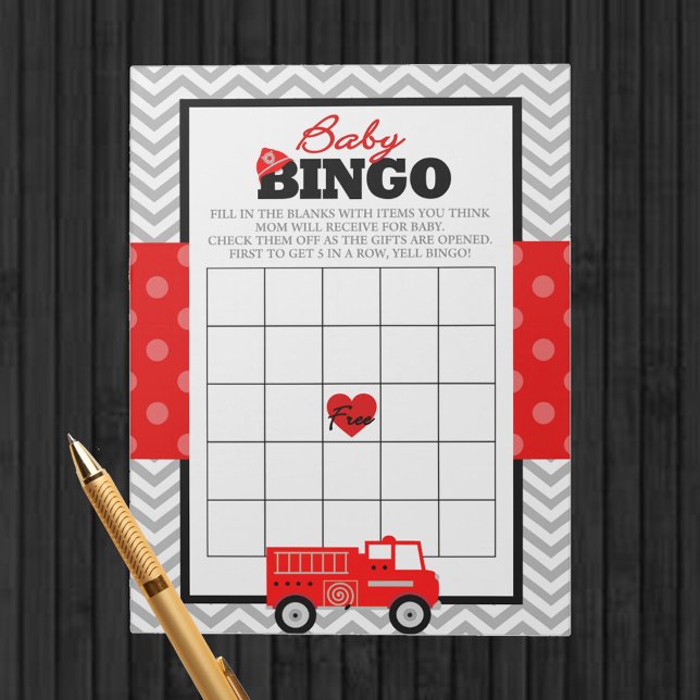 Firetruck Gift Bingo Baby Shower Game Pack Notepad (Baby Bingo Firetruck Baby Shower Game Pack of 40 Games - Gift Bingo Baby Shower Game)