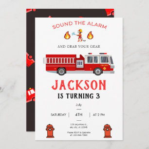 Firetruck Invitation, Fire truck Birthday Invitation