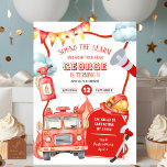 Firetruck Kid's Birthday Invitation<br><div class="desc">Firetruck Kid's Birthday Invitation,  Sound The Alarm Birthday Invitation,  Editable Template Firefighter Boy Birthday Invite</div>