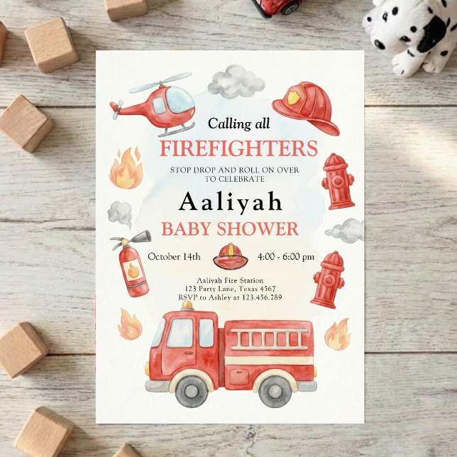 firetruck party firefighter vehicle baby shower invitation (Creator Uploaded)
