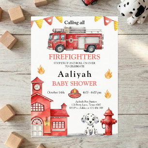firetruck party firefighter vehicle baby shower invitation
