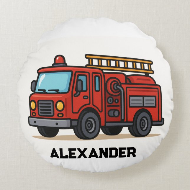 Firetruck personalised name kids throw pillow (Front)