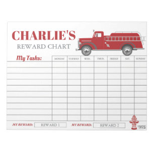 Firetruck Reward Chart Personalised Name & Tasks Notepad