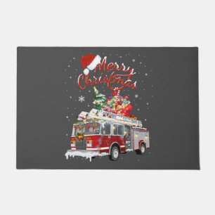 Firetruck Santa Sleigh Fireman Christmas Firefight Doormat