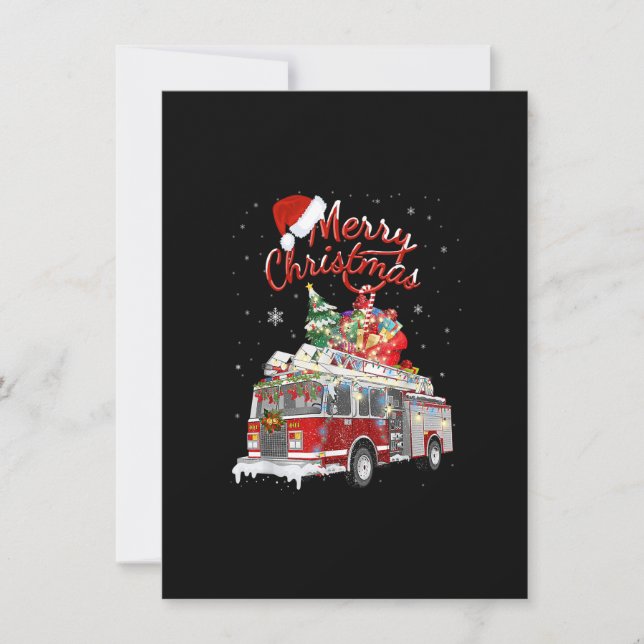 Firetruck Santa Sleigh Fireman Christmas Firefight Invitation (Front)