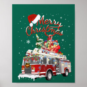 Firetruck Santa Sleigh Fireman Christmas Firefight Poster
