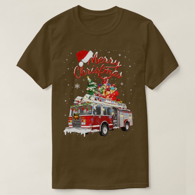 Firetruck Santa Sleigh Fireman Christmas Firefight T-Shirt (Design Front)