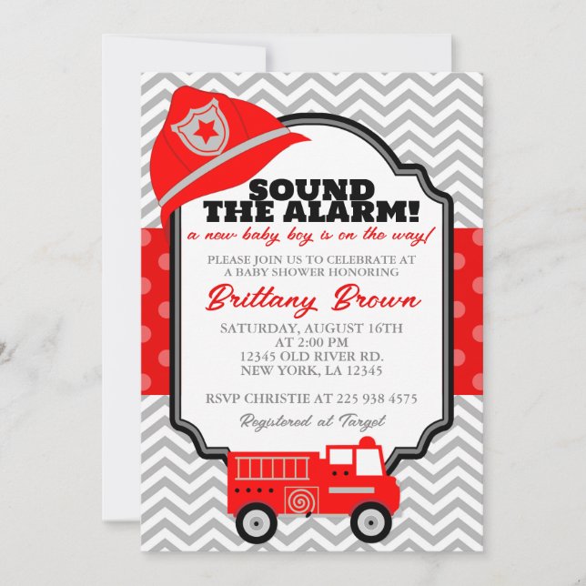 Firetruck Sound the Alarm Boy Baby Shower Invite (Front)