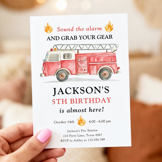 Firetruck Sound the Alarm Fireman Boy Birthday Invitation (Creator Uploaded)