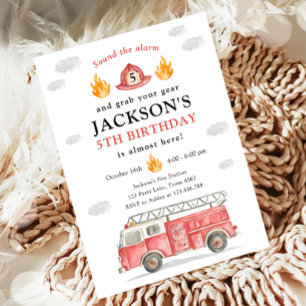 Firetruck Sound the Alarm Fireman Boy Birthday Invitation