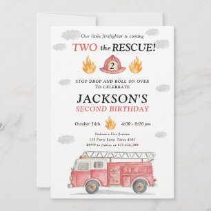 Firetruck Two the Rescue Boy 2nd Birthday Invitation