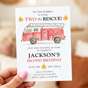 Firetruck Two the Rescue Boy Second Birthday Invitation
