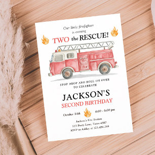 Firetruck Two the Rescue Boy Second Birthday Invitation