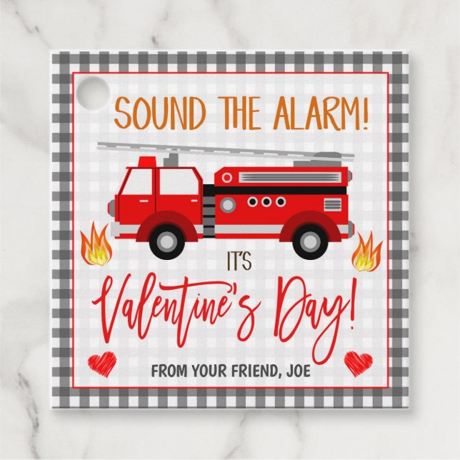 Firetruck Valentine's Gift Tag (Front)