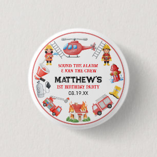 Firetrucks Boy 1st Birthday   Cute Little party 3 Cm Round Badge