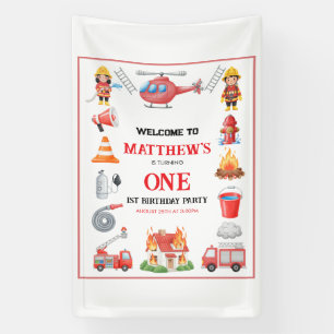 Firetrucks Boy 1st Birthday   Cute Little party Banner
