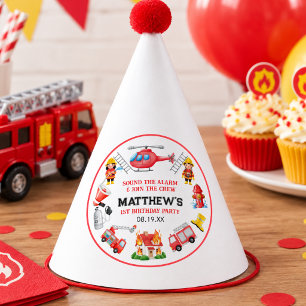 Firetrucks Boy 1st Birthday Cute Little party Hat