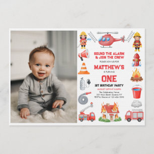 Firetrucks Boy 1st Birthday   Cute Little party In Invitation